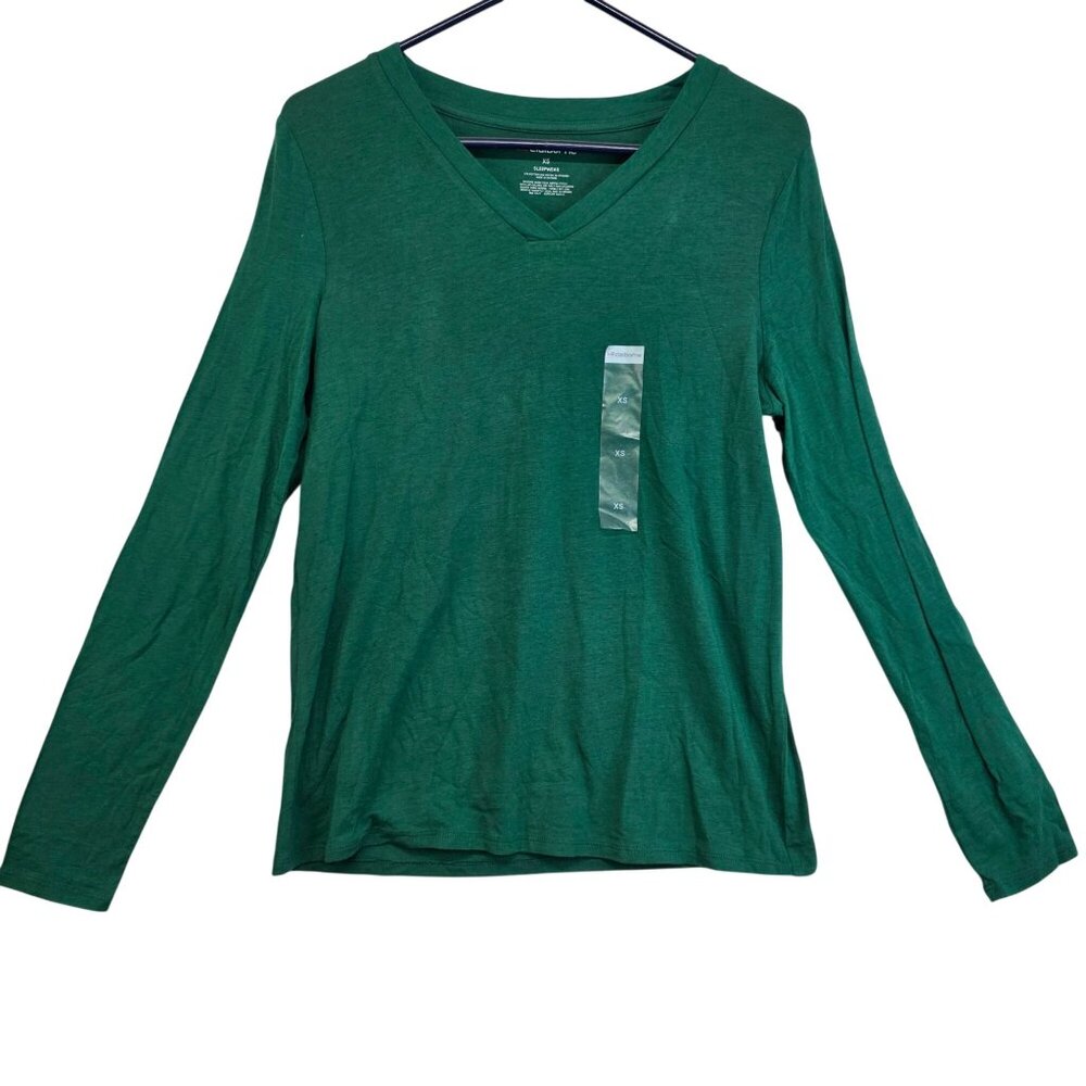 Liz Claiborne XS Womens Green Long Sleeve V-Neck Sleepwear Shirt Cotton Blend